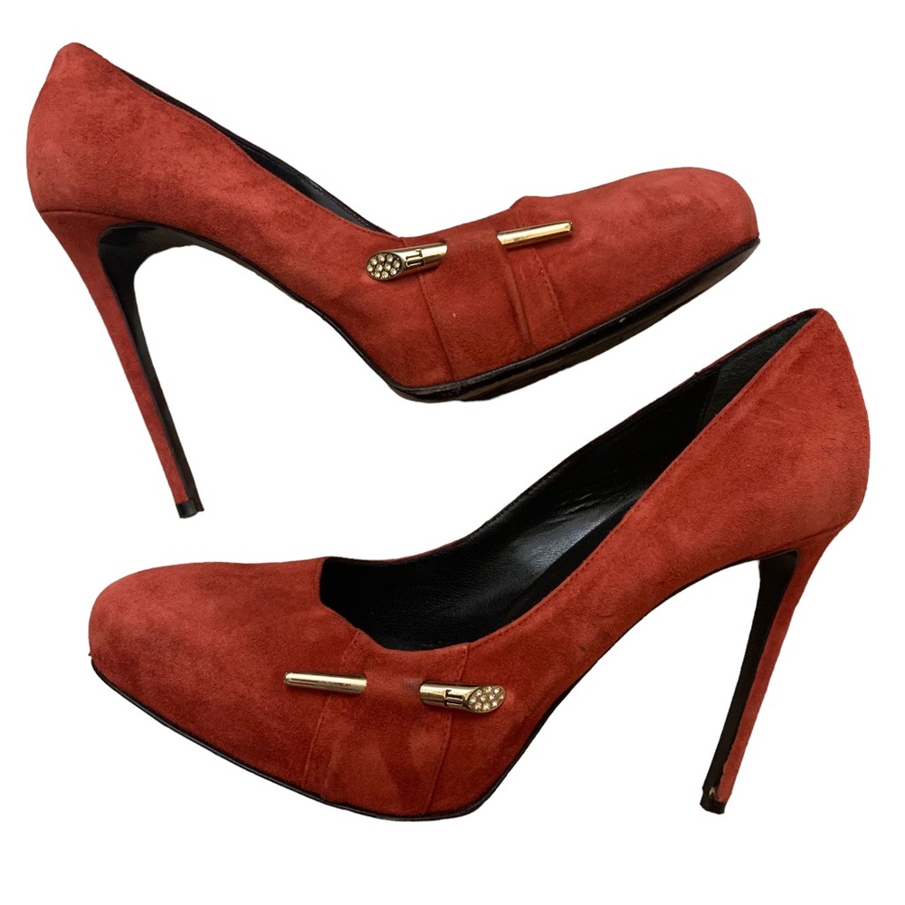 Loriblu Red Suede Crystal Embellished Platform Pumps